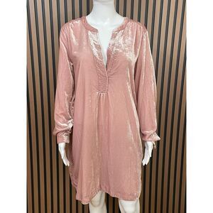 Anthropologie Melody Women's Dress Tunic Mini Velvet Boho Split Neck M Pink